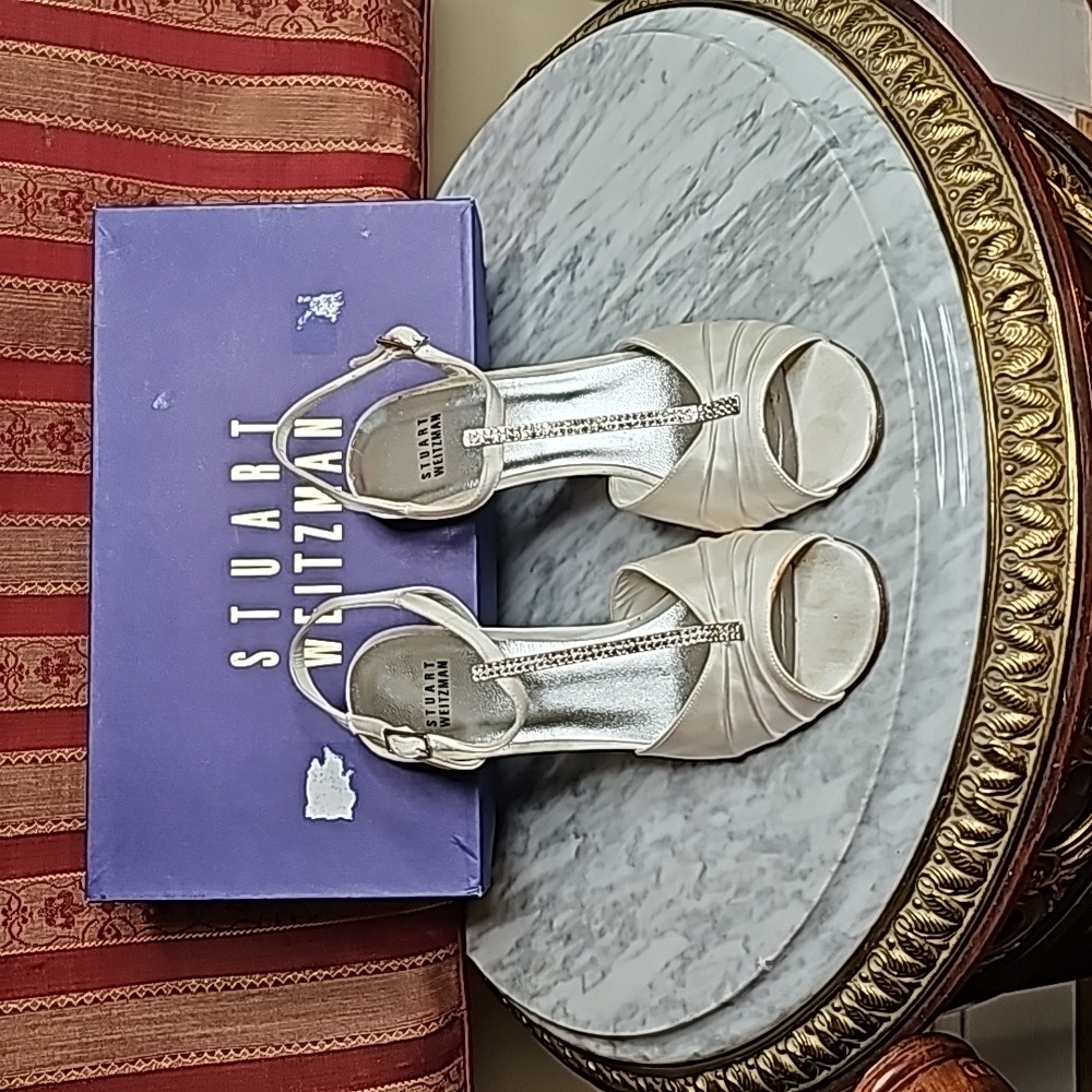 Stuart Weitzman Teeontee Ankle Strap High Heel Sandals Raso Silver US 6.5